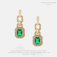 Retro Geometric Gold-plated Zircon Green Precious Stone Earrings sku image 3