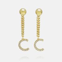 Fashion Zircon Gold-plated Letter Long Earrings Wholesale sku image 6