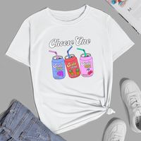 Camiseta De Manga Corta Con Estampado De Tres Botellas De Bebida Mujer sku image 15