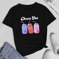 Three Drink Bottles Printed Short-sleeved T-shirt Women sku image 17