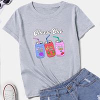 Camiseta De Manga Corta Con Estampado De Tres Botellas De Bebida Mujer sku image 20