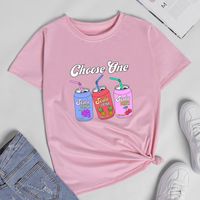 Camiseta De Manga Corta Con Estampado De Tres Botellas De Bebida Mujer sku image 8