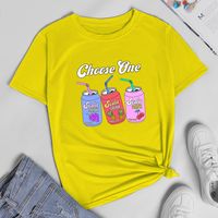 Three Drink Bottles Printed Short-sleeved T-shirt Women sku image 24