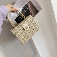 Medium Straw Solid Color Square Buckle Straw Bag main image 1