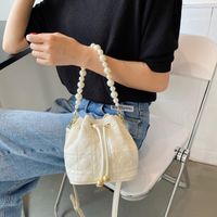 Korean Solid Color Pearl Chain Rhombus Bucket Bag main image 4