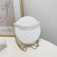 Fashion Solid Color Embossed Pearl Handle Small Round Bag main image 1