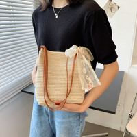 Fashion Lace Bow Silk Scarf Woven Tote Bag Wholesale main image 4