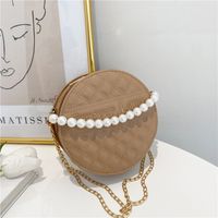 Fashion Solid Color Embossed Pearl Handle Small Round Bag sku image 2