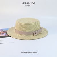 Sombrero De Paja Tejido Para Padres E Hijos Con Protección Solar Casual De Verano Con Lazo Plano sku image 1