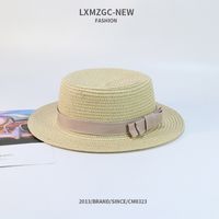 Summer Casual Sunscreen Flat Bow Woven Parent-child Straw Hat sku image 2