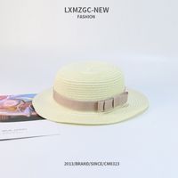 Sombrero De Paja Tejido Para Padres E Hijos Con Protección Solar Casual De Verano Con Lazo Plano sku image 3