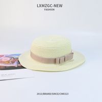 Sombrero De Paja Tejido Para Padres E Hijos Con Protección Solar Casual De Verano Con Lazo Plano sku image 4