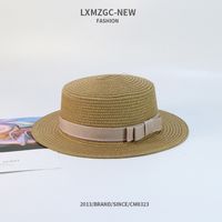 Sombrero De Paja Tejido Para Padres E Hijos Con Protección Solar Casual De Verano Con Lazo Plano sku image 5