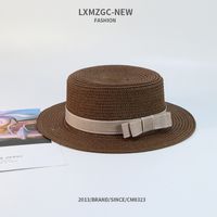 Summer Casual Sunscreen Flat Bow Woven Parent-child Straw Hat sku image 7