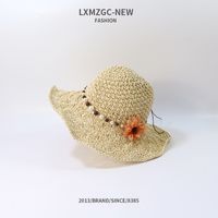 Korean Style Handmade Children's Sunshade Flower Pearl Big Brim Straw Hat sku image 4