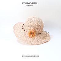 Sombrero De Paja De Ala Grande Con Perla De Flor Para Niños Hechos A Mano De Estilo Coreano sku image 1