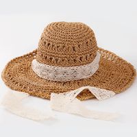 Korean Summer Handmade Windproof Big-edge Suncreen Lace Straw Hat sku image 2