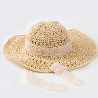 Korean Summer Handmade Windproof Big-edge Suncreen Lace Straw Hat sku image 4
