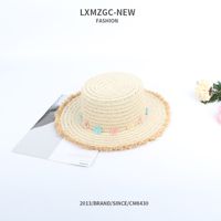 Children's Raw Edge Color Matching Flower Flat Top Straw Hat sku image 2