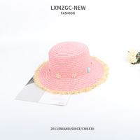 Children's Raw Edge Color Matching Flower Flat Top Straw Hat sku image 3