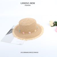 Children's Raw Edge Color Matching Flower Flat Top Straw Hat sku image 1