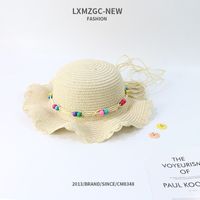 Fashion Sunscreen Color Bead Wave Lace Big Cornice Children's Straw Hat sku image 2
