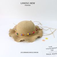Fashion Sunscreen Color Bead Wave Lace Big Cornice Children's Straw Hat sku image 1