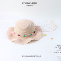 Fashion Sunscreen Color Bead Wave Lace Big Cornice Children's Straw Hat sku image 3