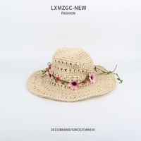Korean Style Foldable Flower Sunscreen Pure Hand Crocheted Straw Hat sku image 1