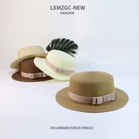 Summer Casual Sunscreen Flat Bow Woven Parent-child Straw Hat main image 1