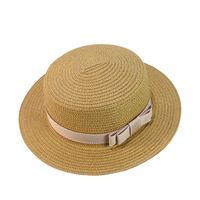 Sombrero De Paja Tejido Para Padres E Hijos Con Protección Solar Casual De Verano Con Lazo Plano main image 6