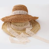 Korean Summer Handmade Windproof Big-edge Suncreen Lace Straw Hat main image 3