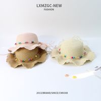 Fashion Sunscreen Color Bead Wave Lace Big Cornice Children's Straw Hat main image 1