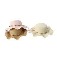 Fashion Sunscreen Color Bead Wave Lace Big Cornice Children's Straw Hat main image 6