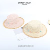 Children's Raw Edge Color Matching Flower Flat Top Straw Hat main image 3