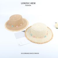 Children's Raw Edge Color Matching Flower Flat Top Straw Hat main image 4