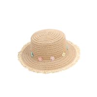 Children's Raw Edge Color Matching Flower Flat Top Straw Hat main image 6