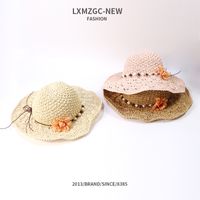 Chapeau De Paille De Grand Bord De Perle De Fleur De Parasol Fait Main De Style Coréen Pour Enfants main image 1