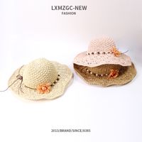 Korean Style Handmade Children's Sunshade Flower Pearl Big Brim Straw Hat main image 1