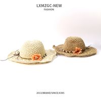 Korean Style Handmade Children's Sunshade Flower Pearl Big Brim Straw Hat main image 3