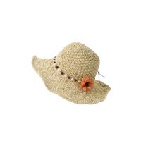 Korean Style Handmade Children's Sunshade Flower Pearl Big Brim Straw Hat main image 6