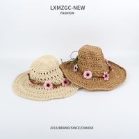 Chapeau De Paille Crocheté À La Main Pur Crème Solaire À Fleurs Pliable De Style Coréen main image 3