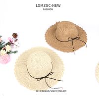 Korean Style Pearl Pendants Ruffles Sunshade Handmade Hollow Straw Hats main image 1