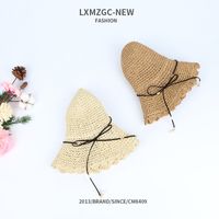 Korean Style Pearl Pendants Ruffles Sunshade Handmade Hollow Straw Hats main image 3