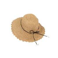 Korean Style Pearl Pendants Ruffles Sunshade Handmade Hollow Straw Hats main image 6