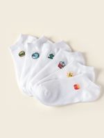 Simple 6 Pairs White Vertical Sun Flower Boat Socks main image 1