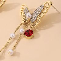 Nihaojewelry Jewelry Wholesale Retro Pearl Rhinestone Butterfly Tassel Earrings main image 5