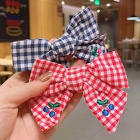 Wholesale Accessories Embroidery Fruit Cherry Bow Checkered Hairpin Nihaojewelry main image 3