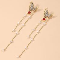Nihaojewelry Jewelry Wholesale Retro Pearl Rhinestone Butterfly Tassel Earrings sku image 1