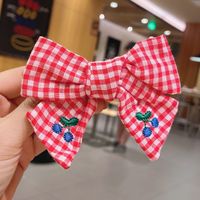 Wholesale Accessories Embroidery Fruit Cherry Bow Checkered Hairpin Nihaojewelry sku image 4